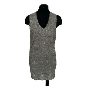 Parisian Silver Metallic Knit Mini Dress - Women’s S